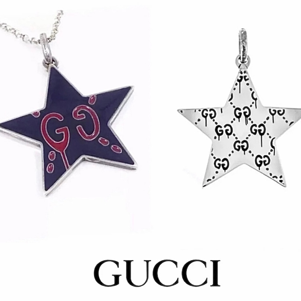 New Gucci Ghost Navy GG Star Charm + Free Chain - Picture 1 of 10